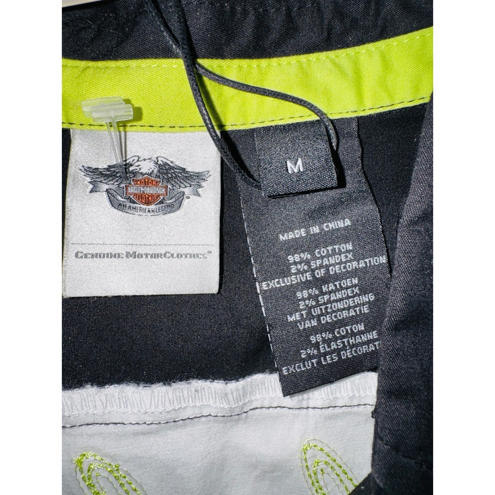 Harley-Davidson Zip Up Shirt Womens Medium Black Neon New Biker Racing Top - Picture 2 of 3